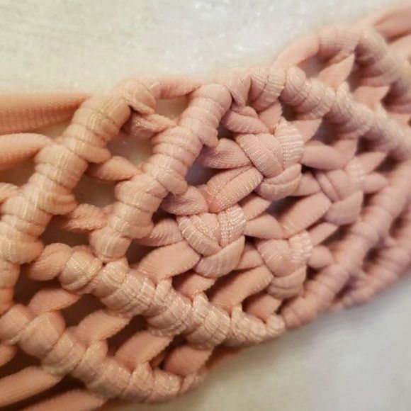 Baby Pink Macrame 2 Piece Low Cut Skimpy Coverage Bikini Small - Picture 2 of 6